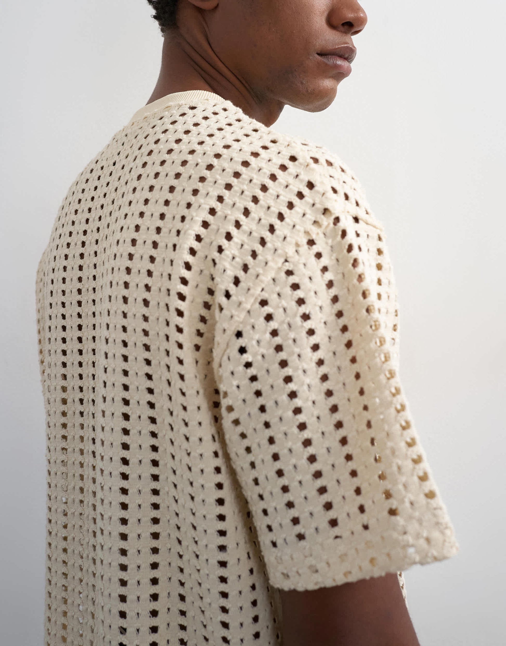 Topman relaxed fit crochet t shirt in ecru