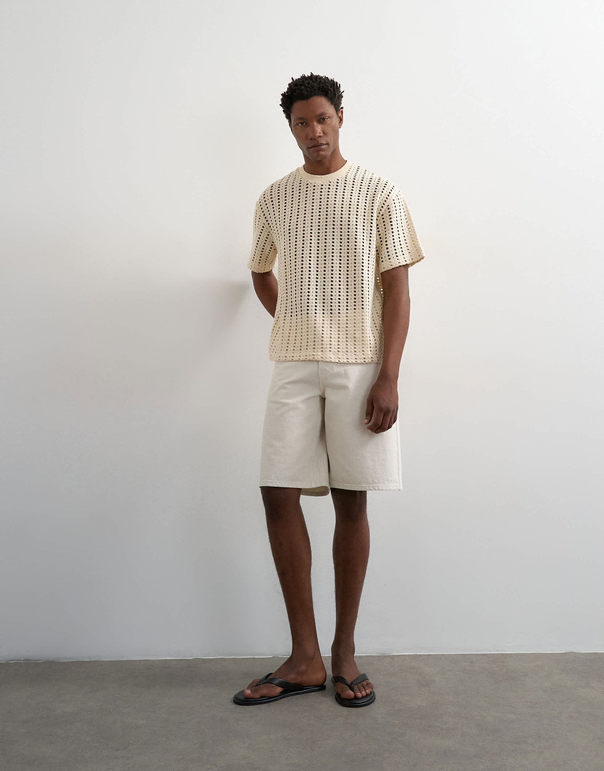 Topman relaxed fit crochet t shirt in ecru