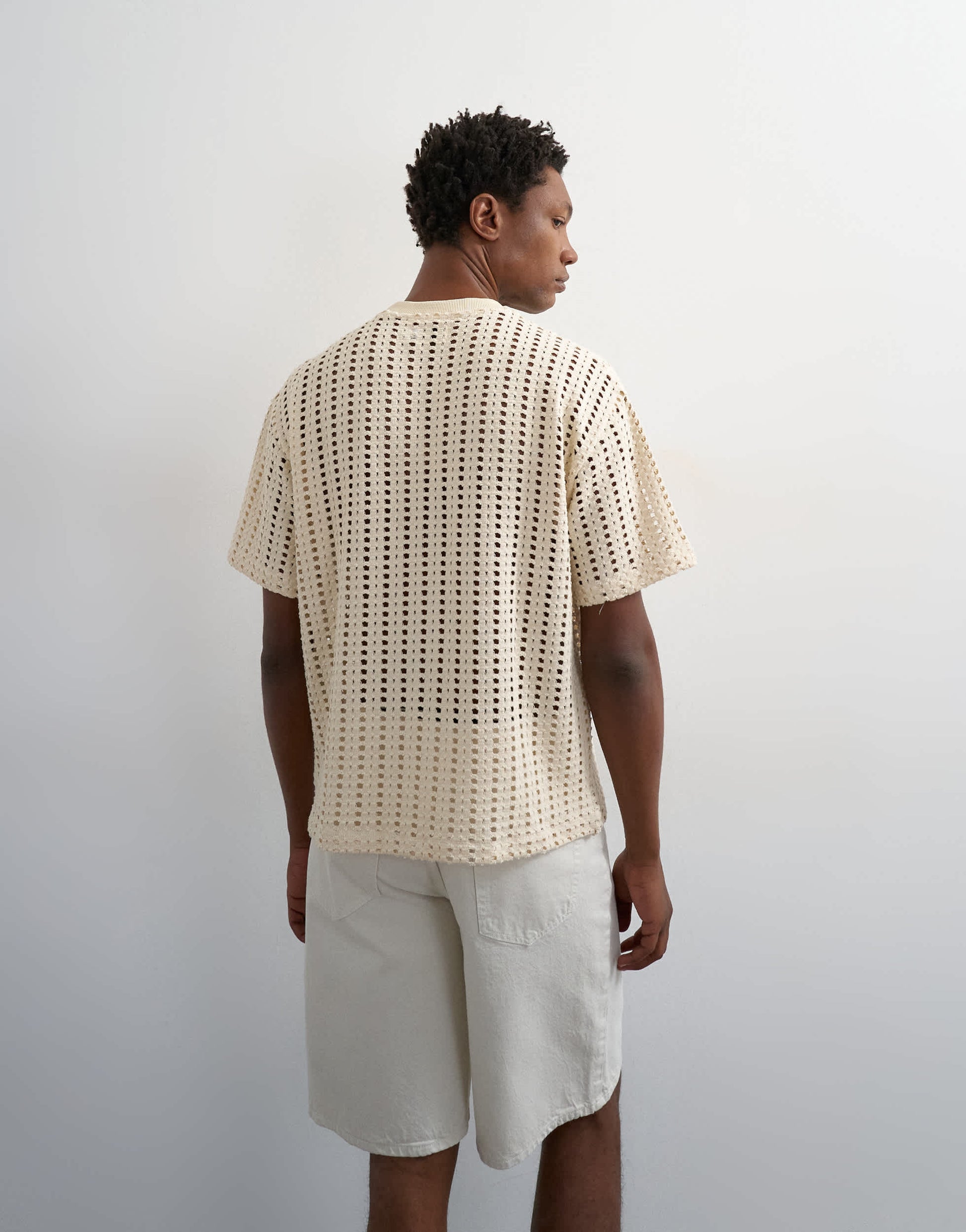 Topman relaxed fit crochet t shirt in ecru