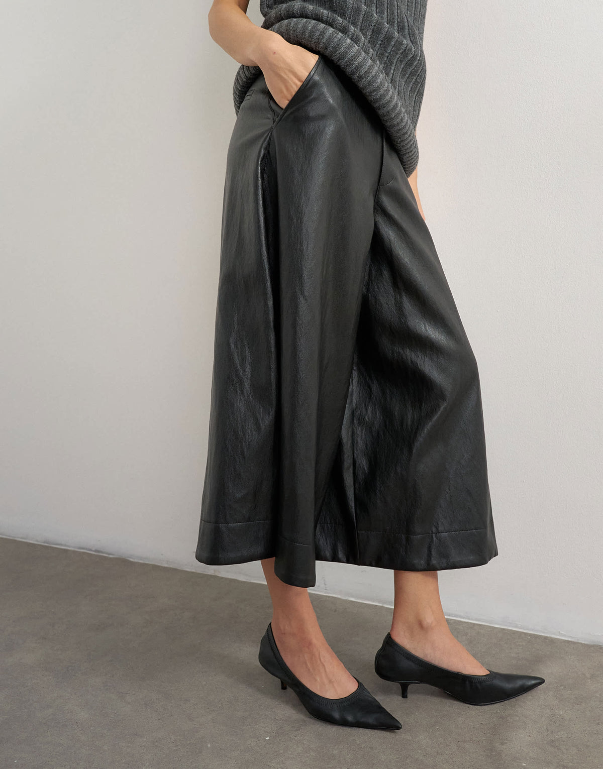 Topshop faux leather a line culotte trousers in black