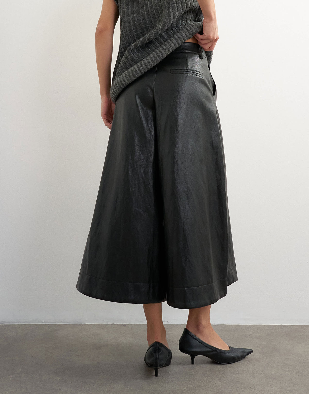 Topshop faux leather a line culotte trousers in black
