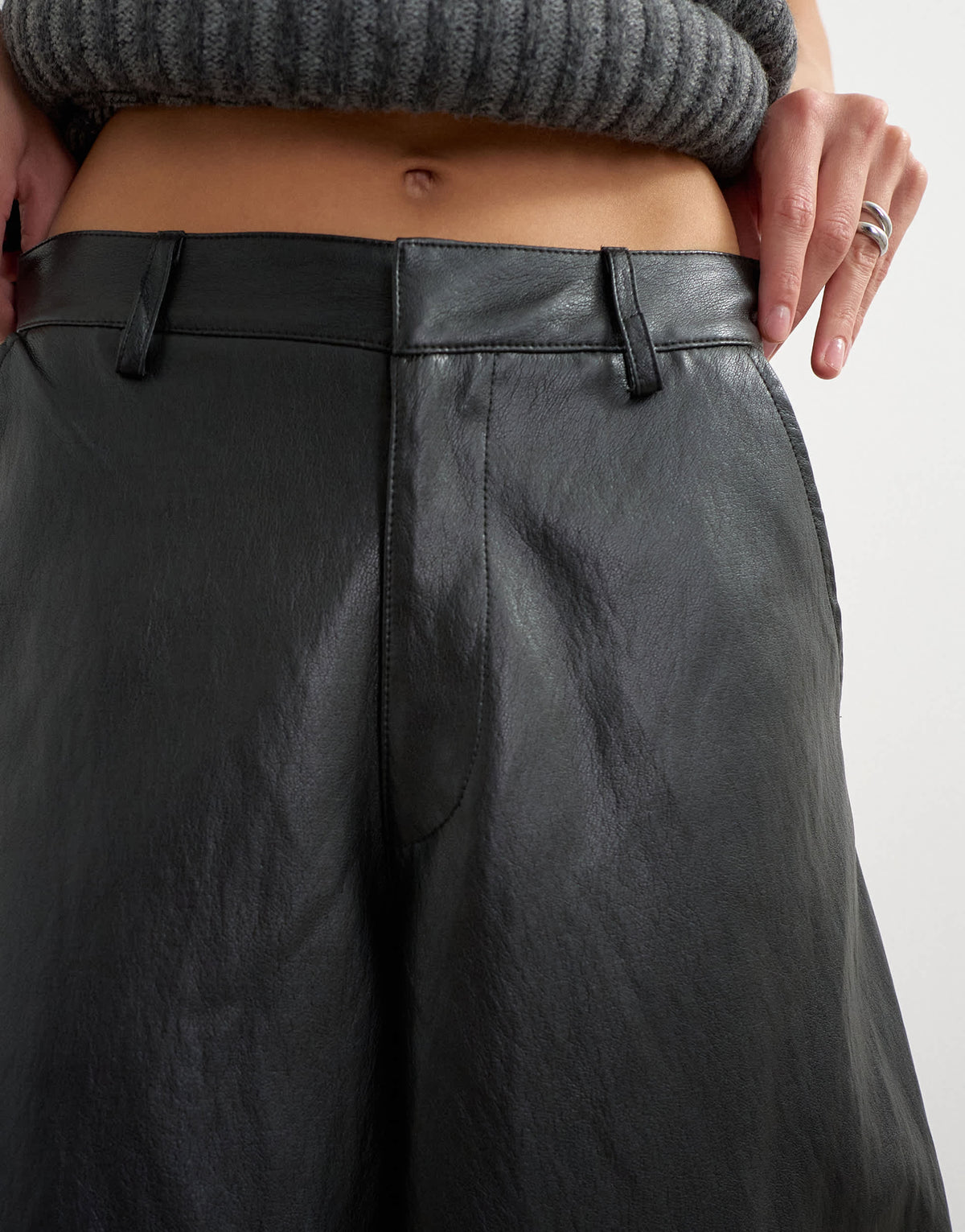 Topshop faux leather a line culotte trousers in black