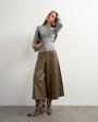 Topshop faux leather a line culotte trousers in khaki
