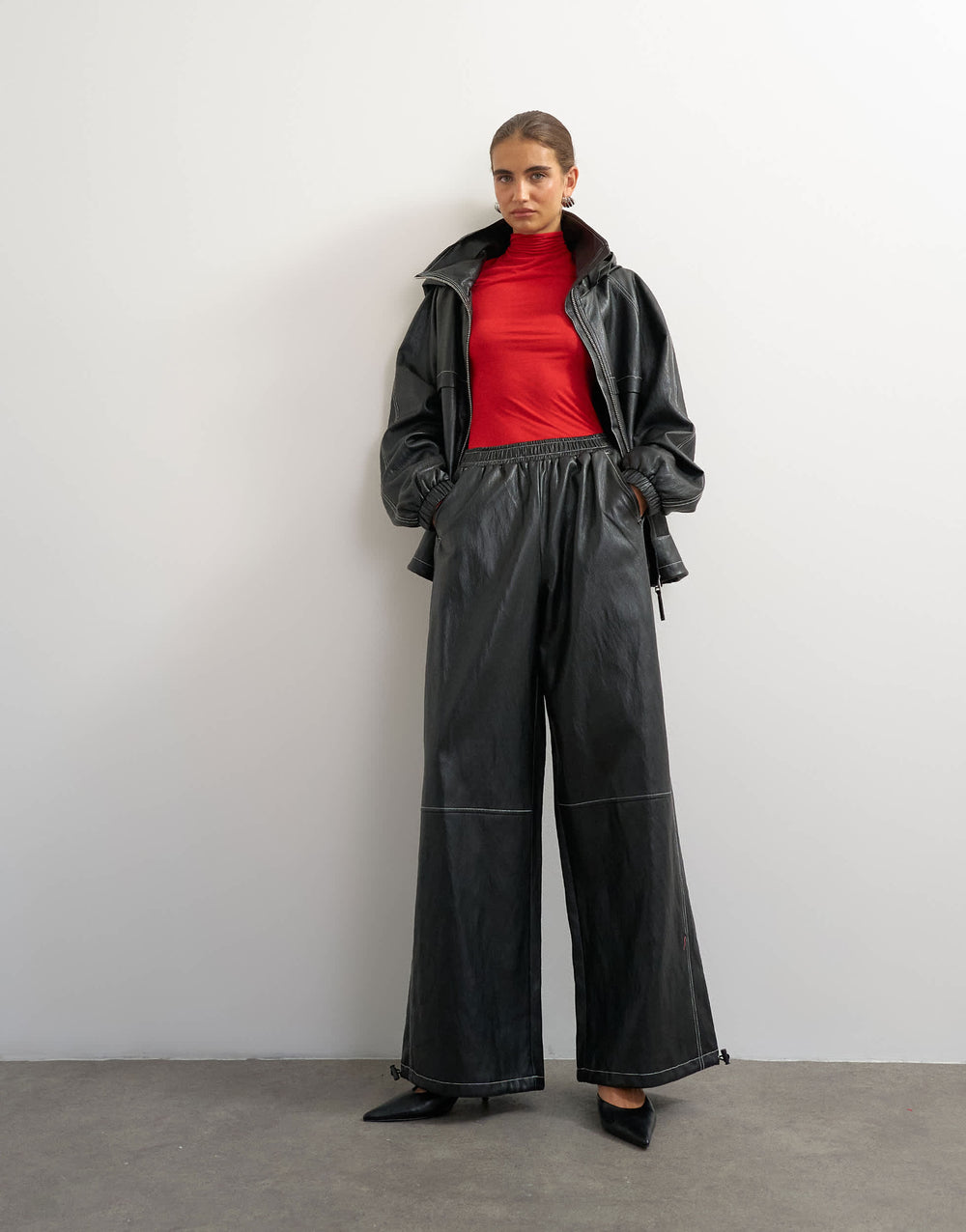 Ensemble assorti Topshop en simili cuir à coutures contrastées, noir