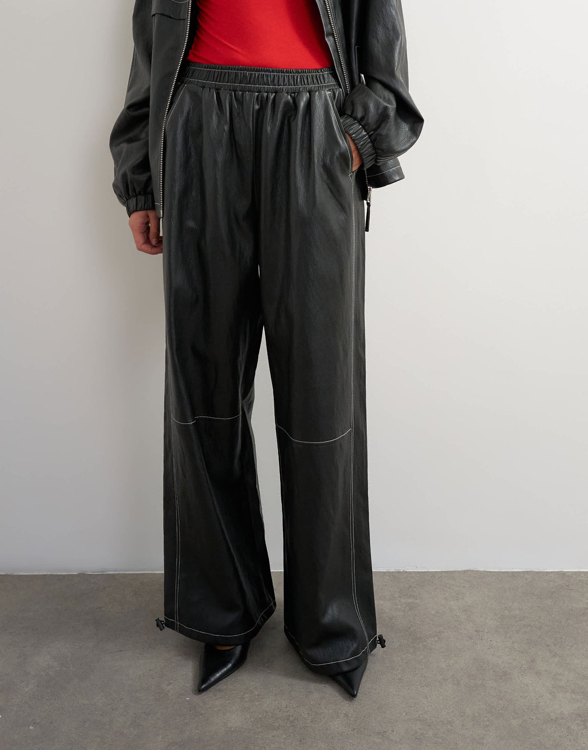 Topshop co ord faux leather contrast stitch jogger&nbsp;in black