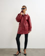 Topshop faux leather cinch waist funnel neck jacket in cherry