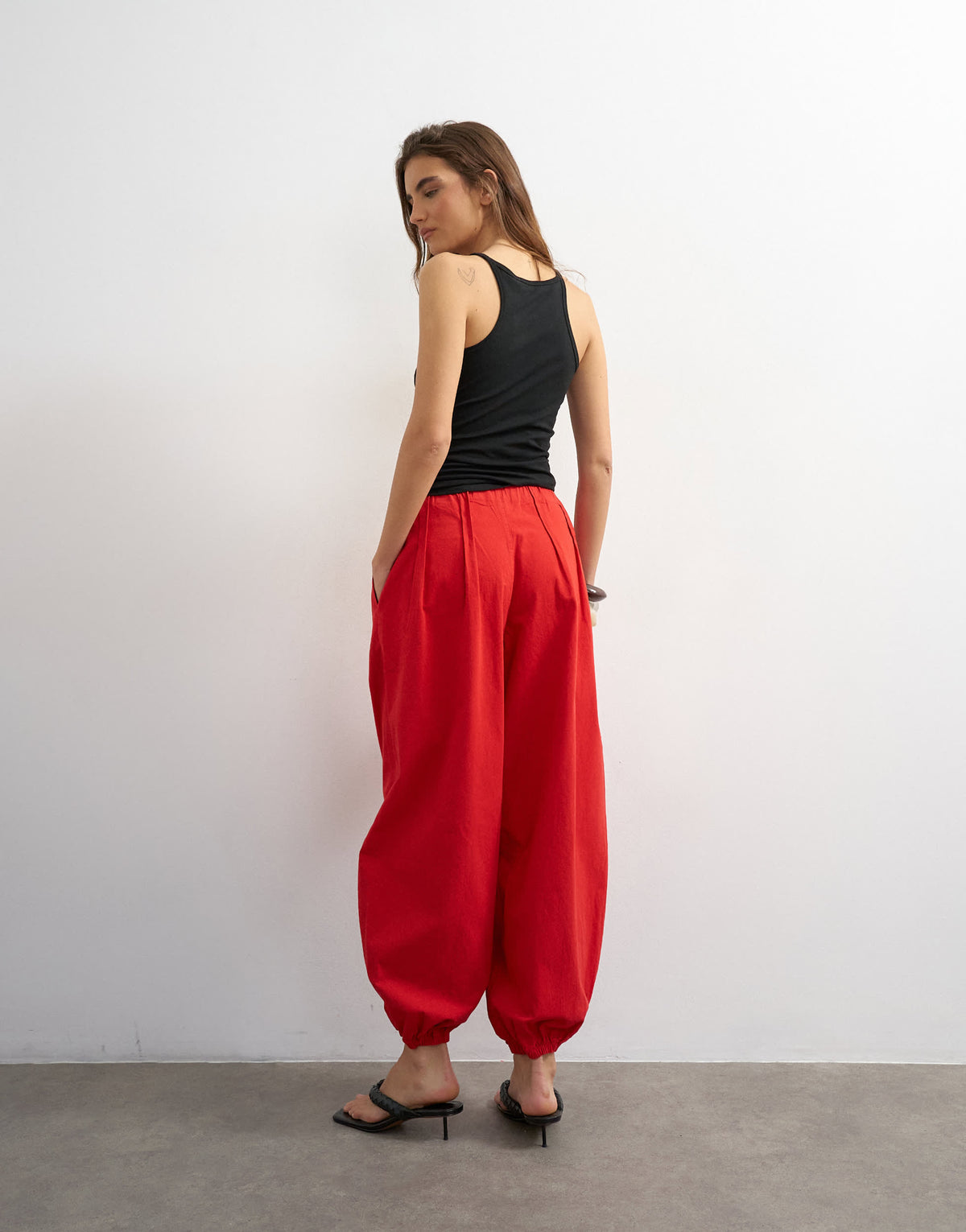 Topshop poplin balloon trouser in red