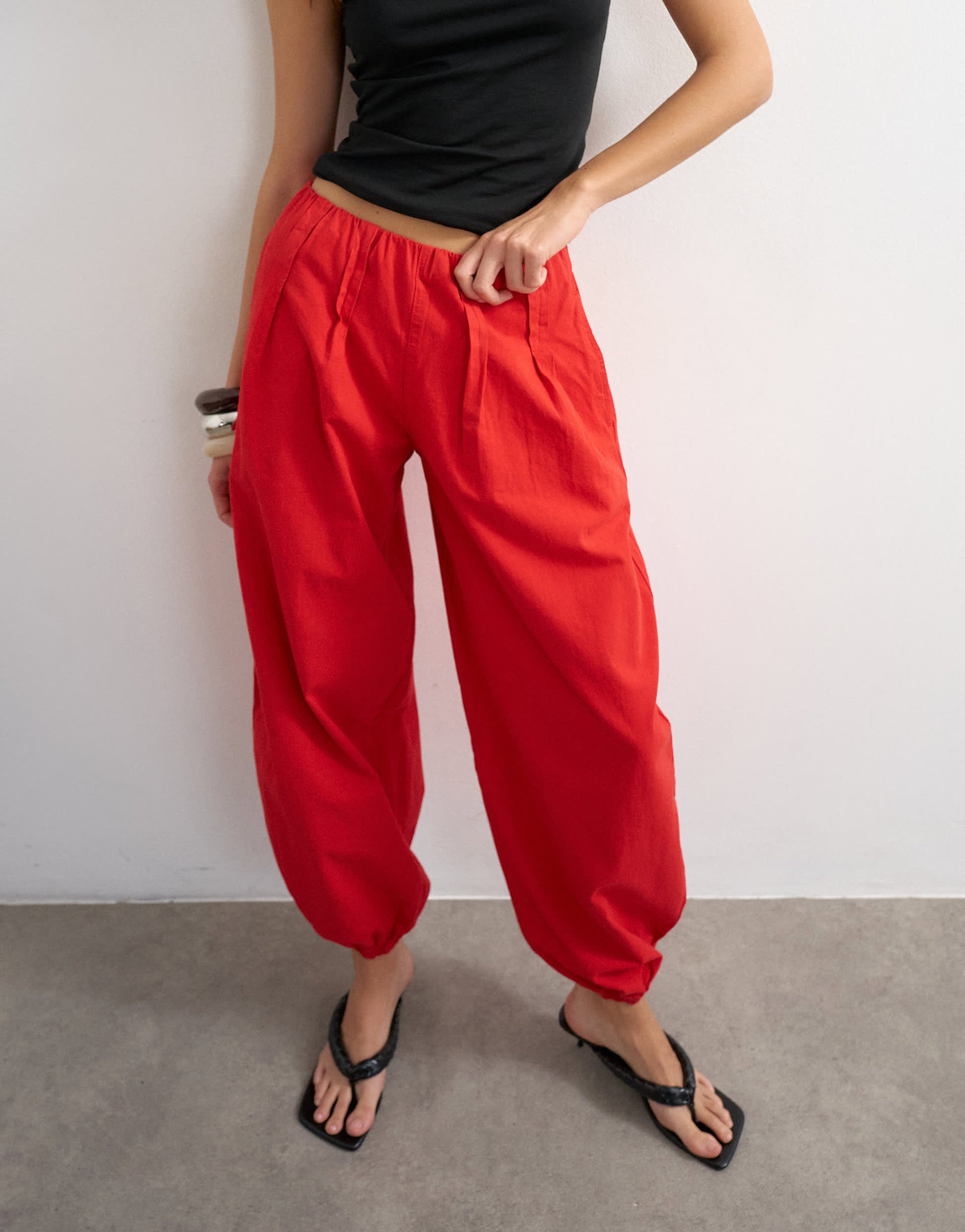 Topshop poplin balloon trouser in red