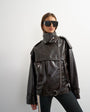 Topshop oversized faux croc leather fold funnel biker in chocolate