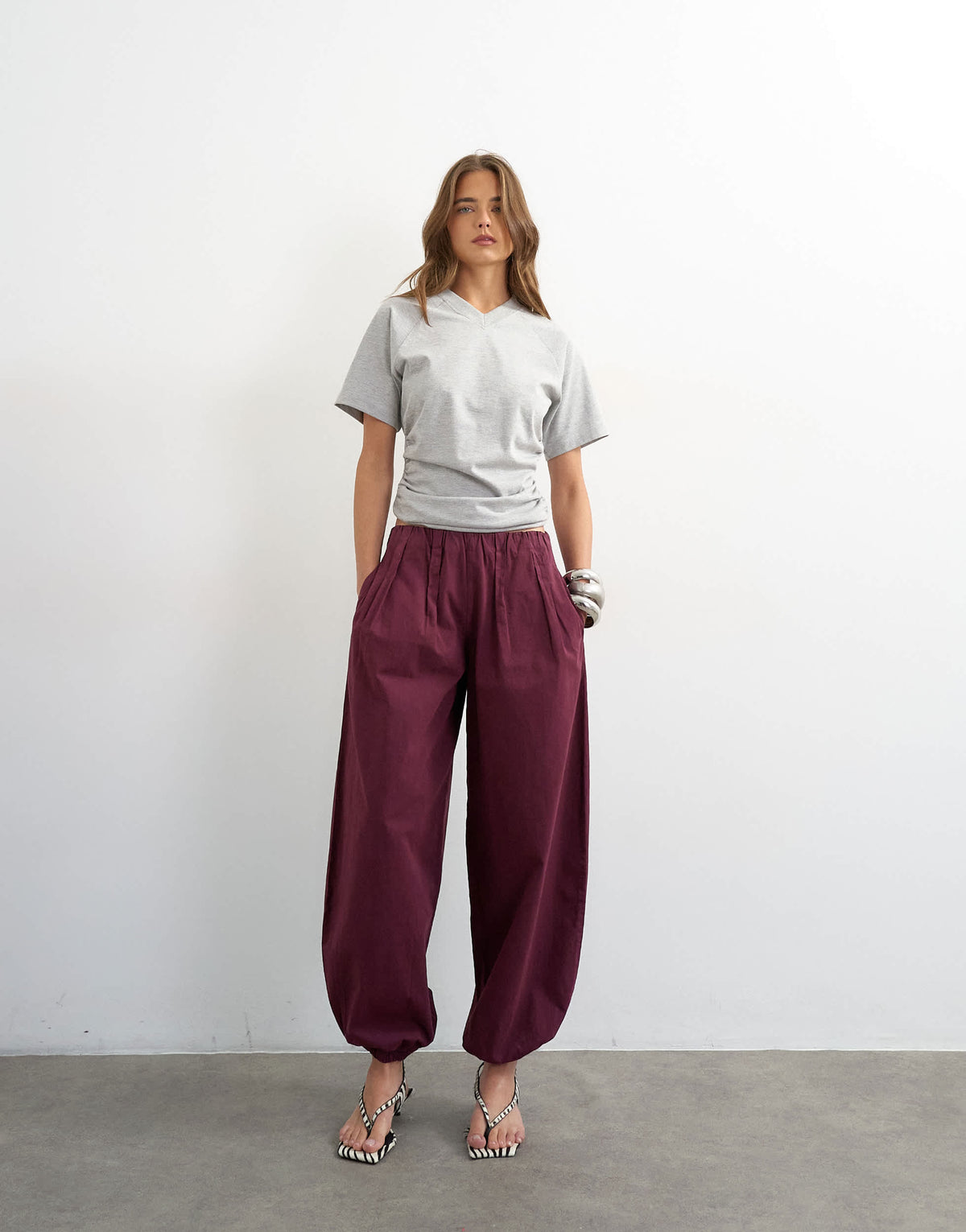 Topshop poplin balloon trouser in fig