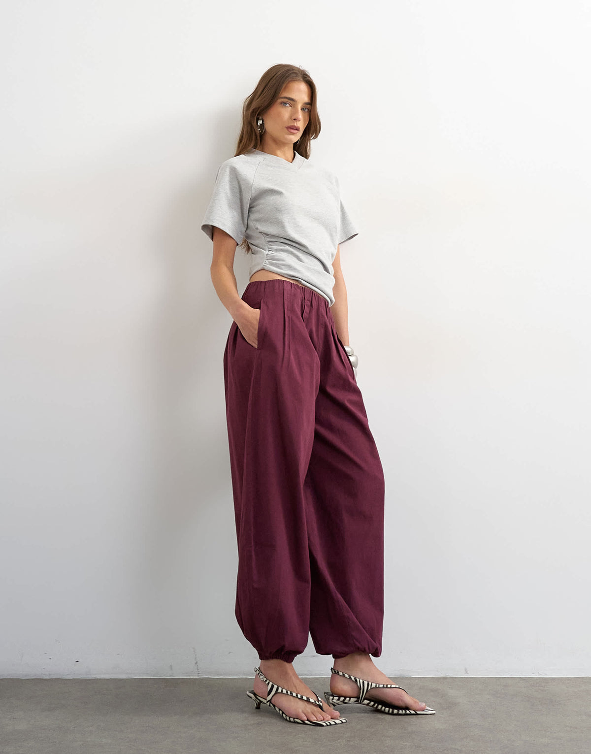 Topshop poplin balloon trouser in fig