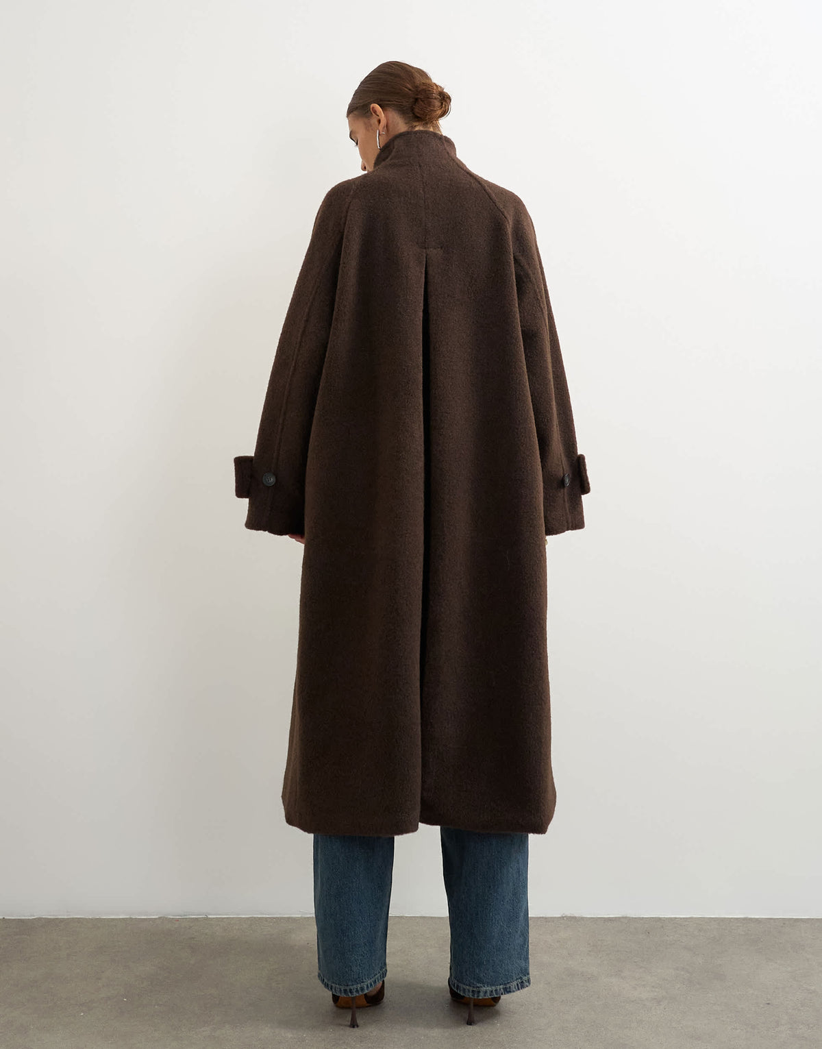 Topshop formal funnel neck longline coat in charcoal