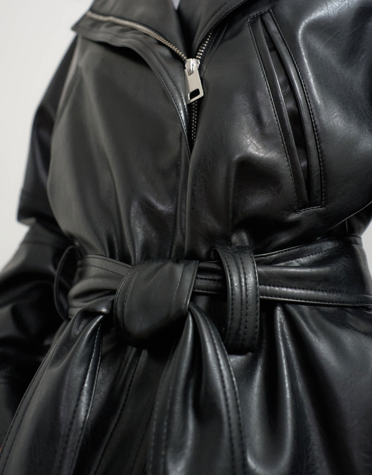 Topshop faux leather cropped biker with tie belt in black