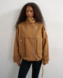 Topshop faux suede fold funnel biker in tan