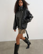 Topshop faux leather ultimate funnel biker in black