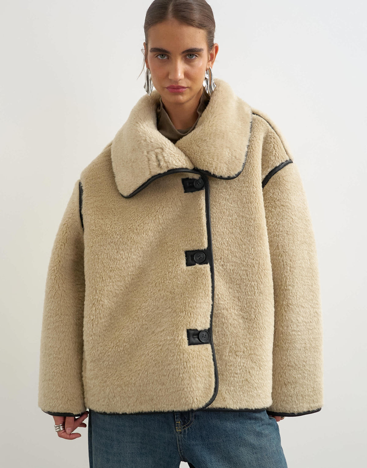 Topshop throw on shearling fleece in tan
