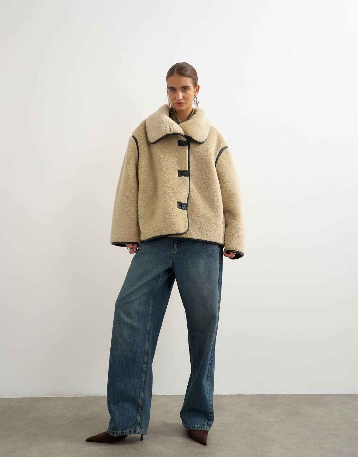 Topshop throw on shearling fleece in tan