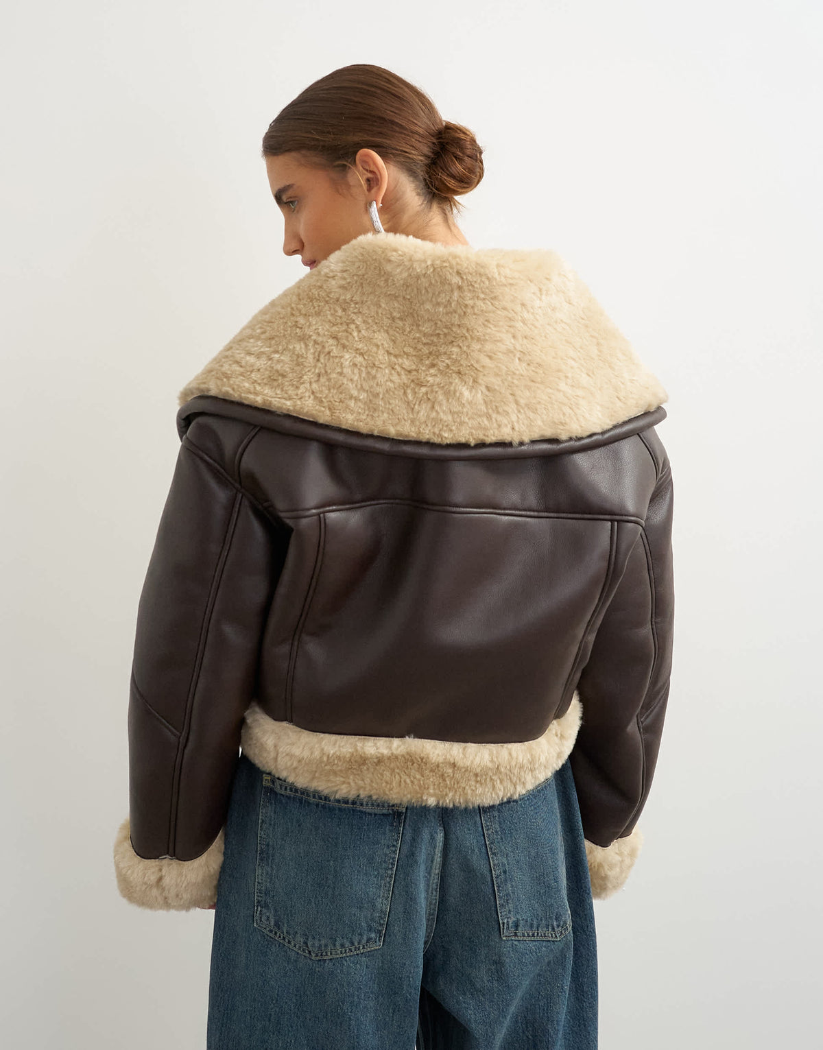 Topshop shearling oversized collar in brown