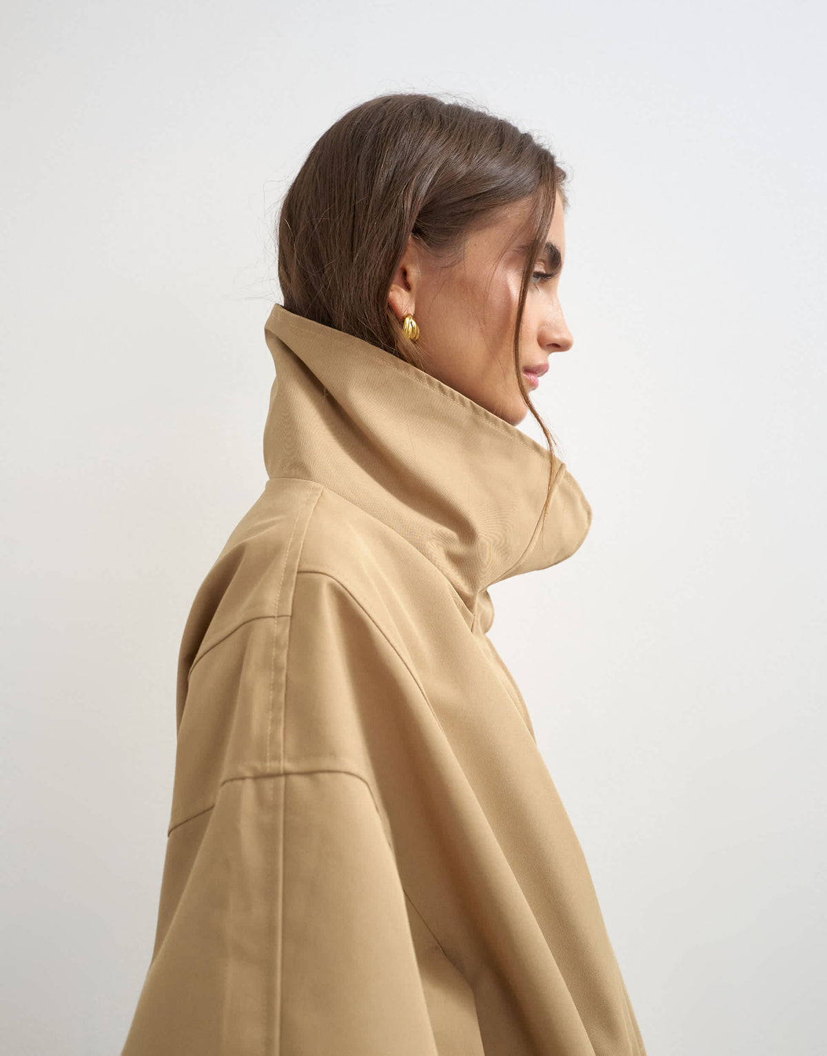 Topshop twill cinch waist funnel neck jacket in tan