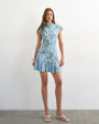 Topshop viscose grown on sleeve mini tea dress in blue and green sketchy floral