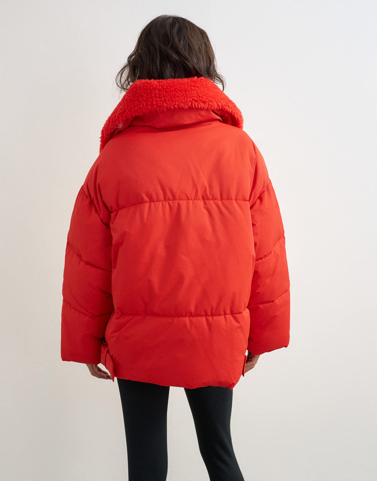 Topshop biker puffer with detachable borg collar in red