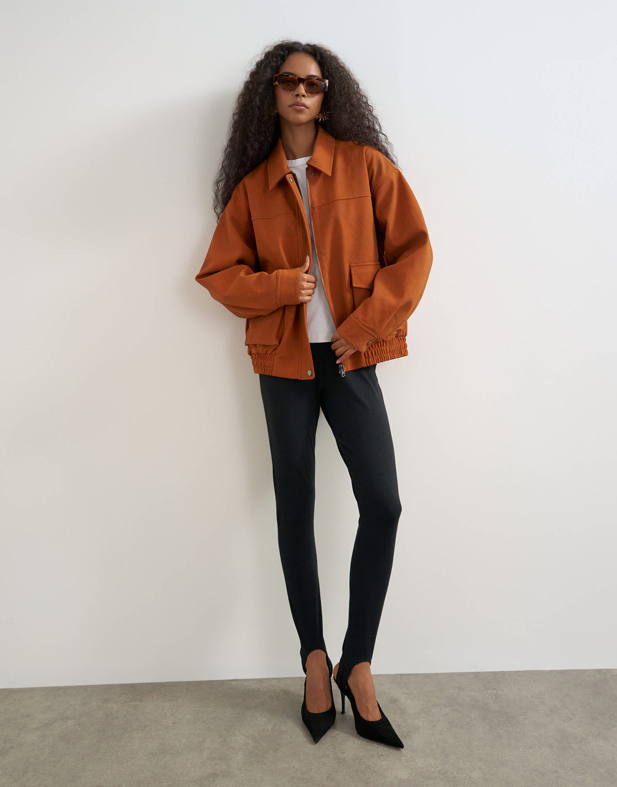 Topshop oversized faux leather oversized bomber jacket in burnt umber
