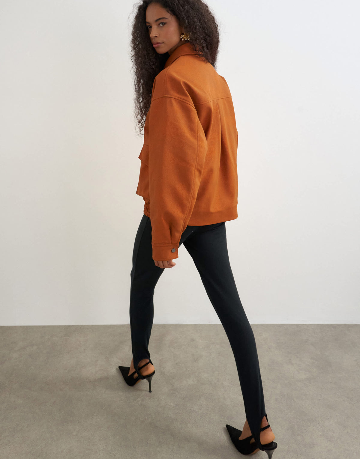Topshop faux leather oversized bomber jacket in burnt umber