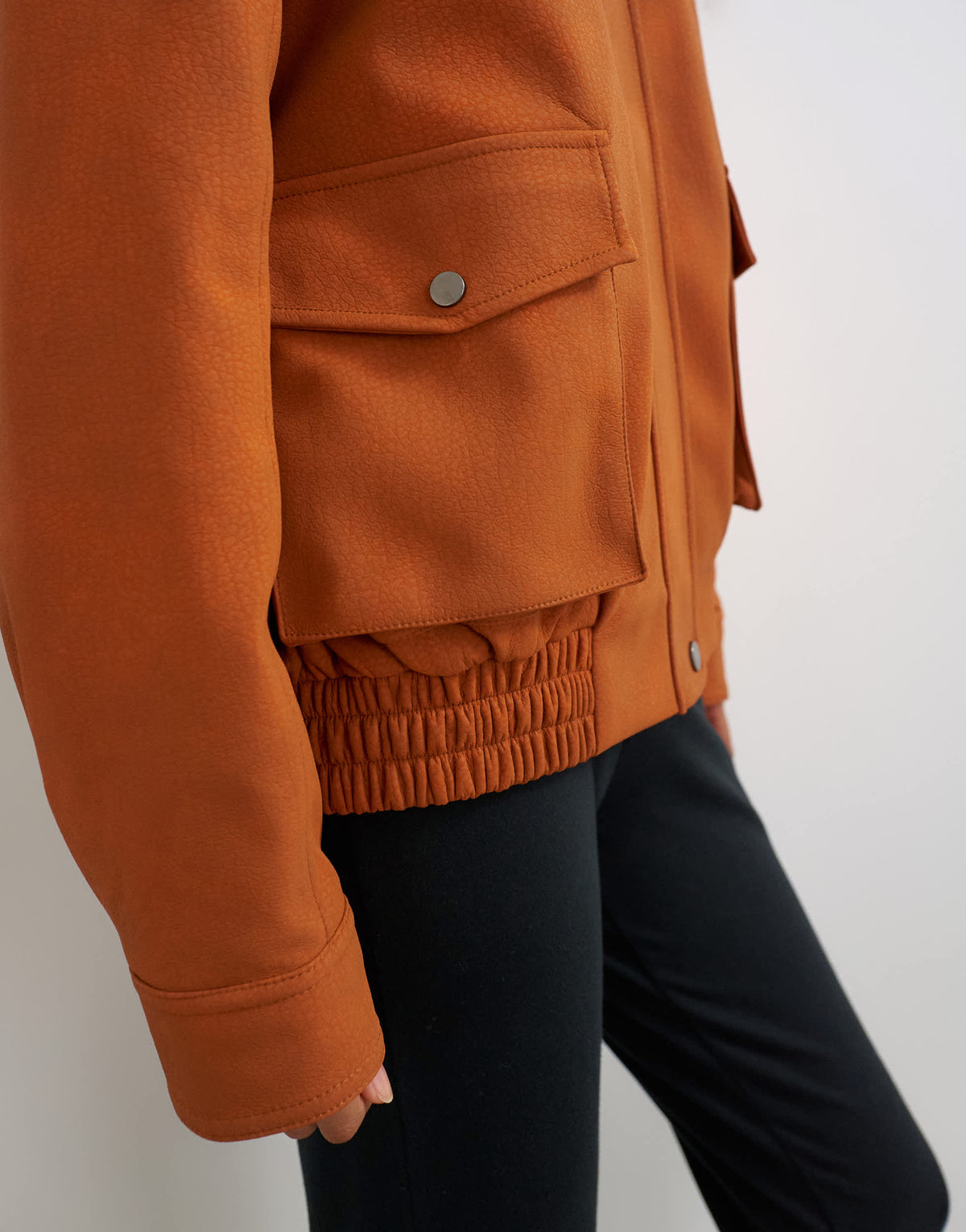 Topshop faux leather oversized bomber jacket in burnt umber