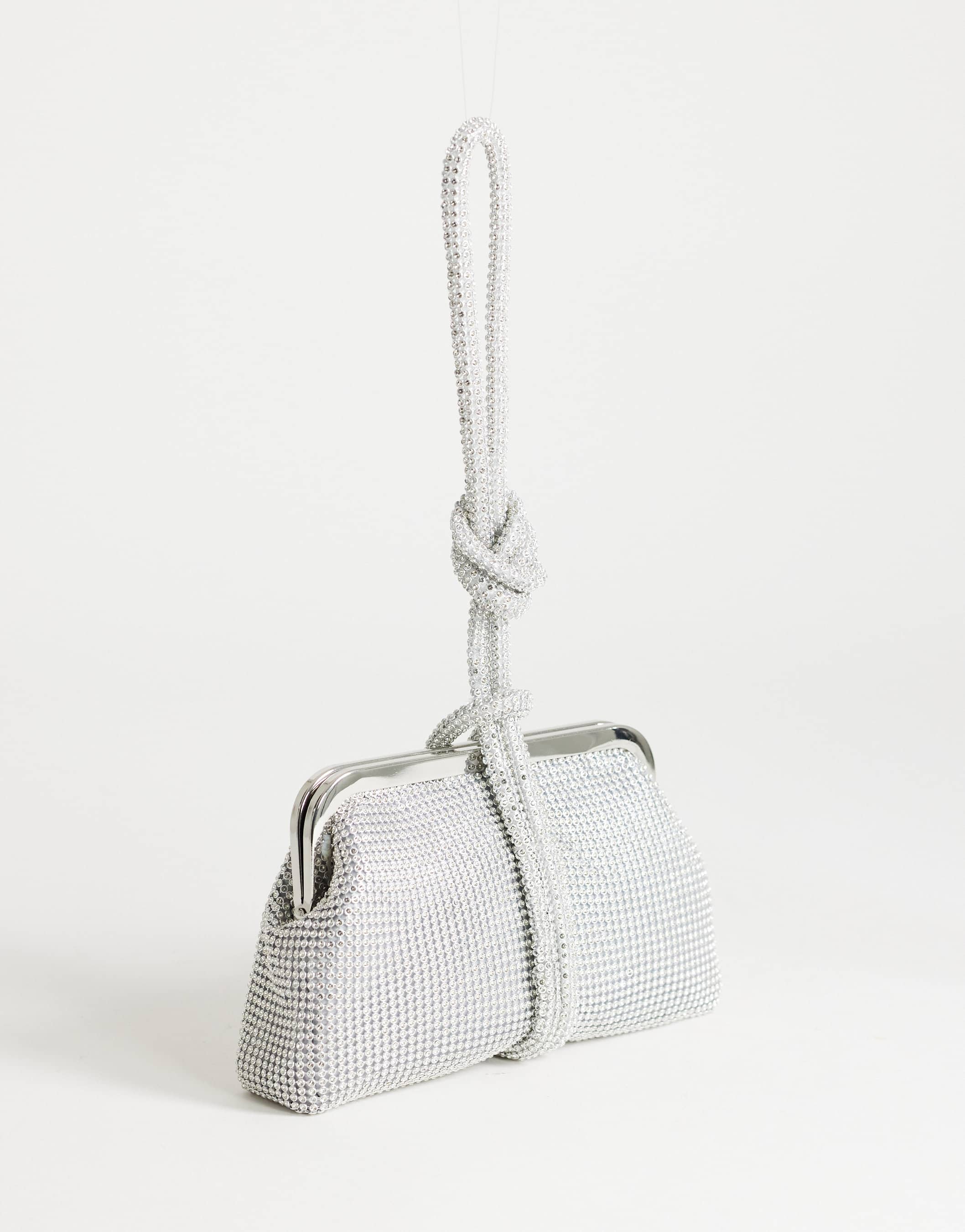Topshop Jade small wristlet grab bag in silver diamante