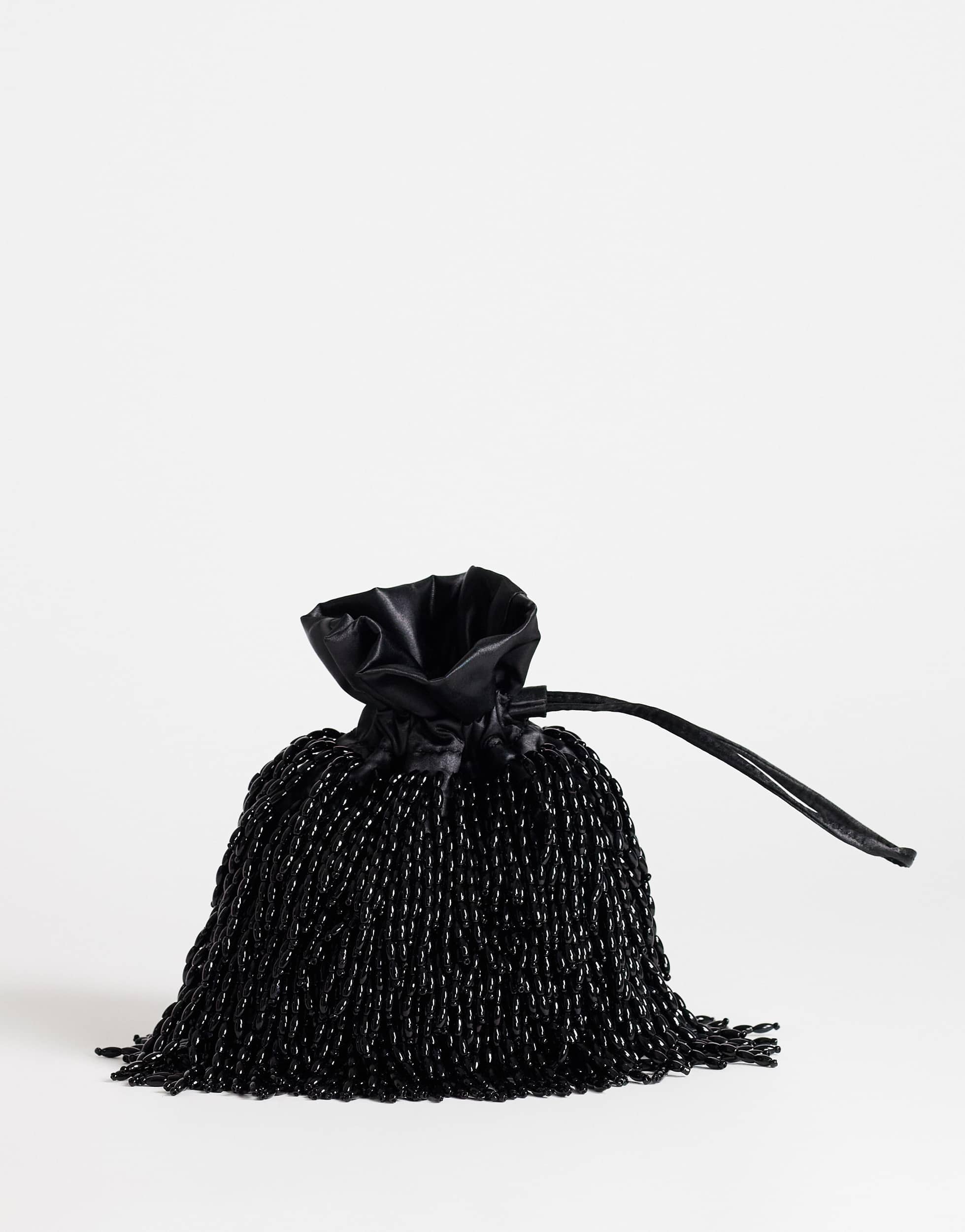 Topshop Josy small beaded pouch grab bag in black