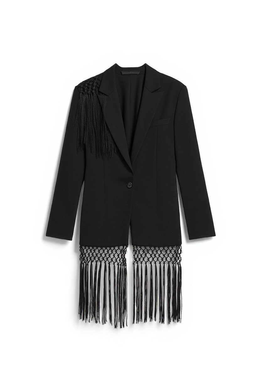 Topshop blazer with fringe detail in black