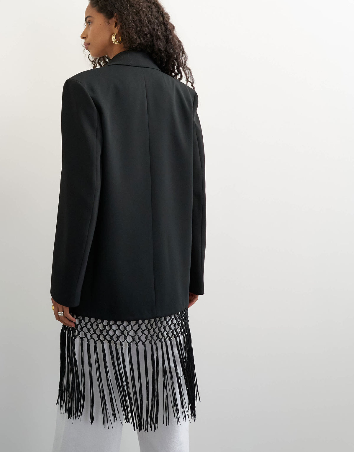 Topshop blazer with fringe detail in black