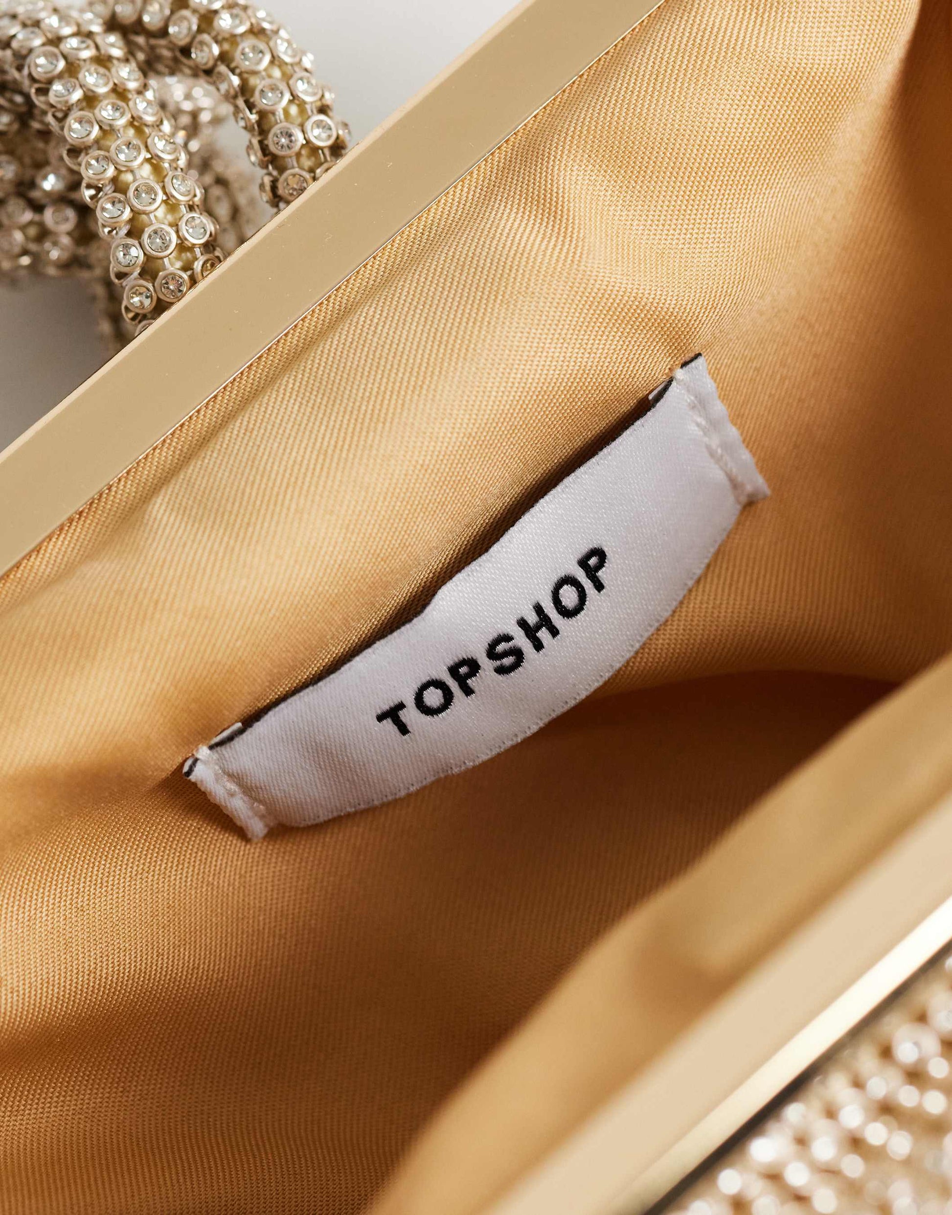 Topshop Jade small wristlet grab bag in gold diamante