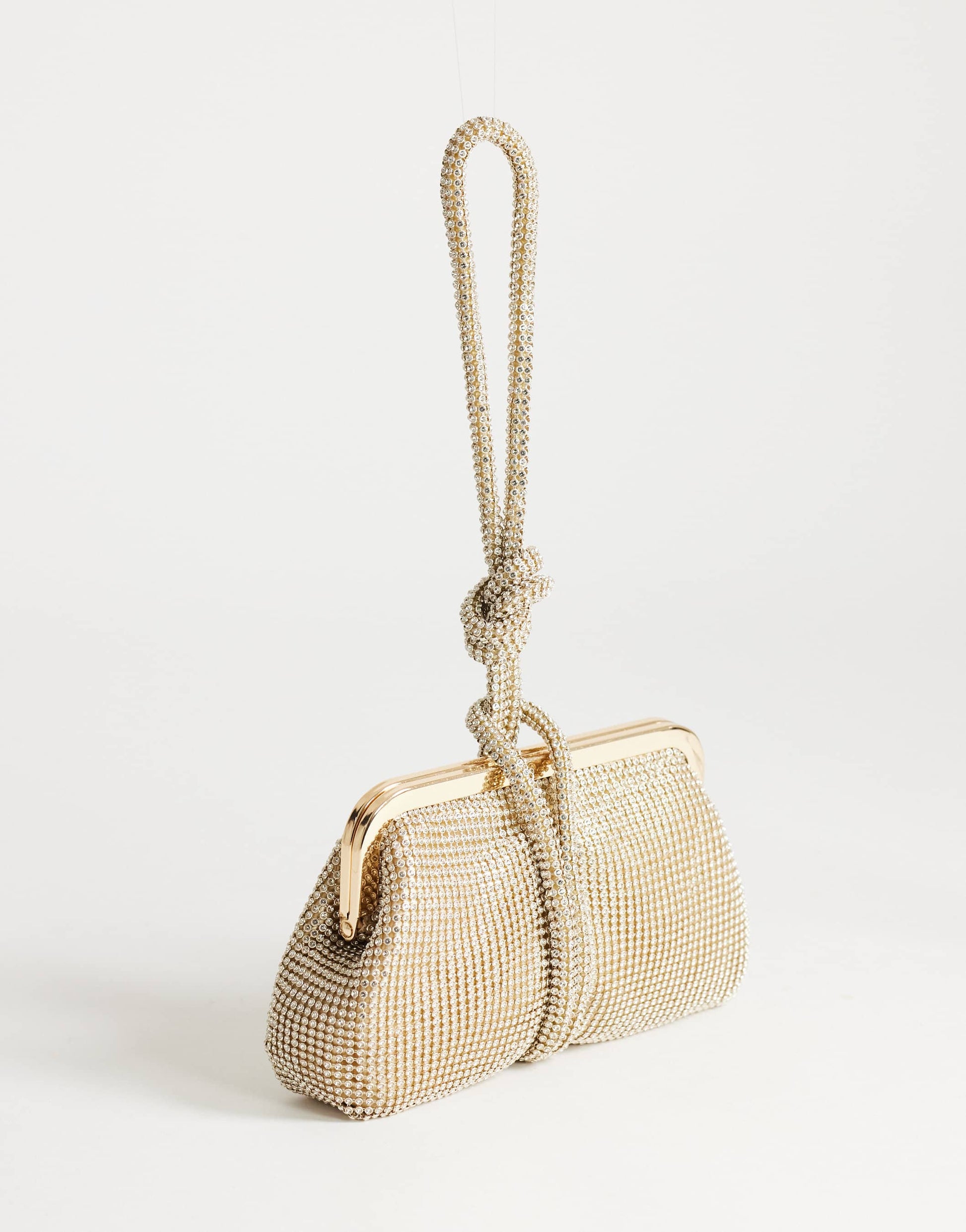 Topshop Jade small wristlet grab bag in gold diamante