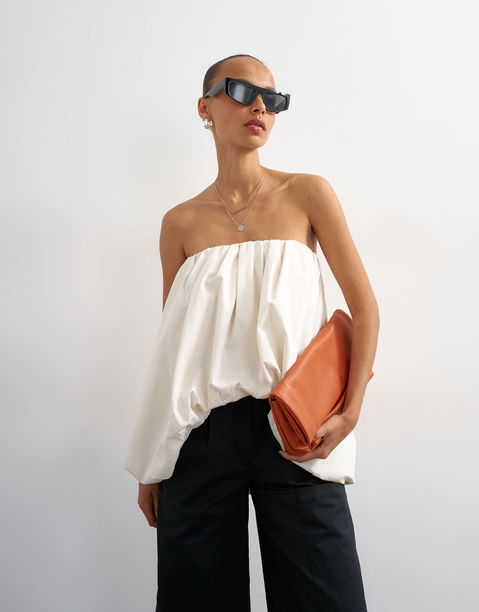 Topshop bubble hem high low bandeau in ecru