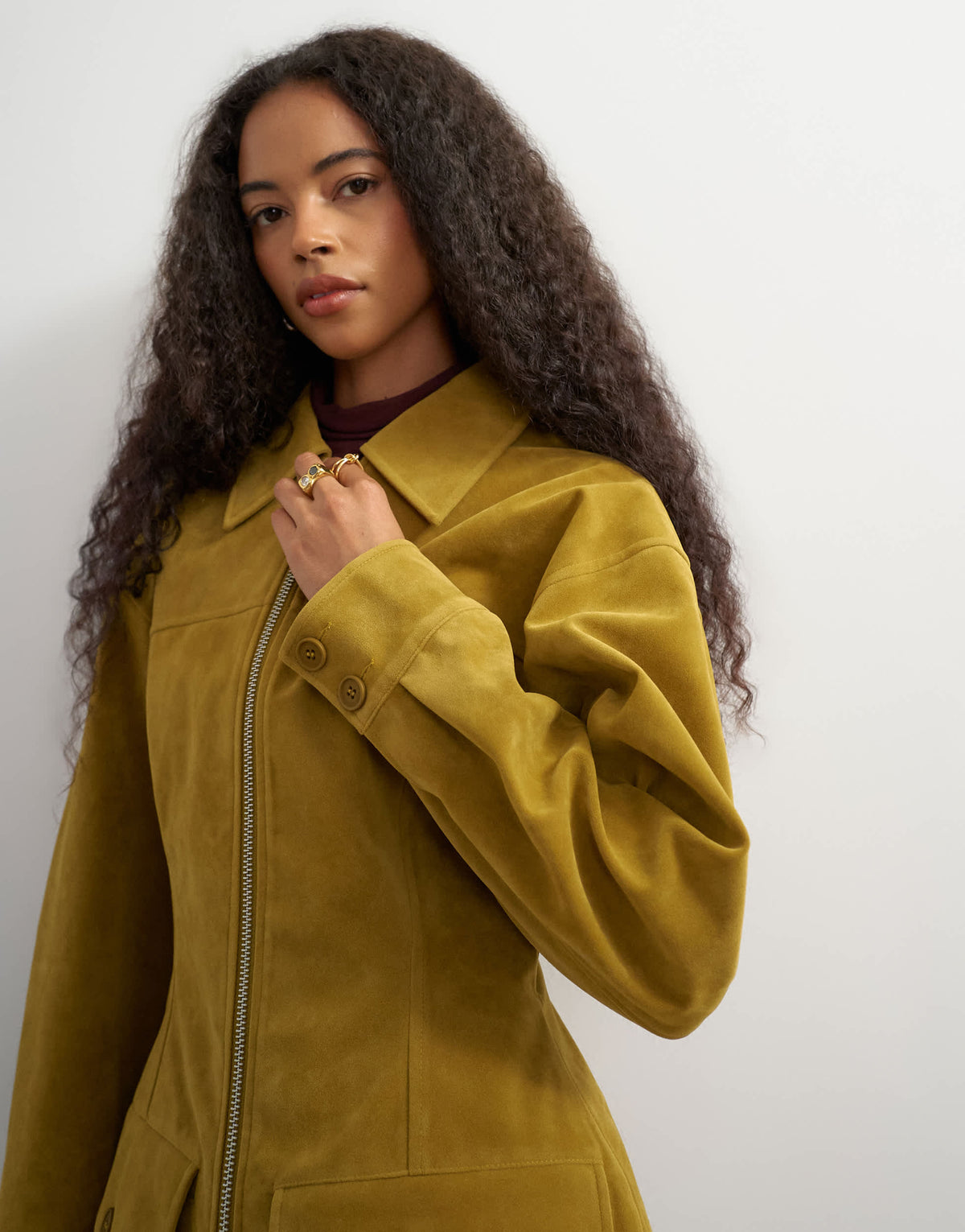 Topshop faux suede cinch waist blazer jacket in mustard