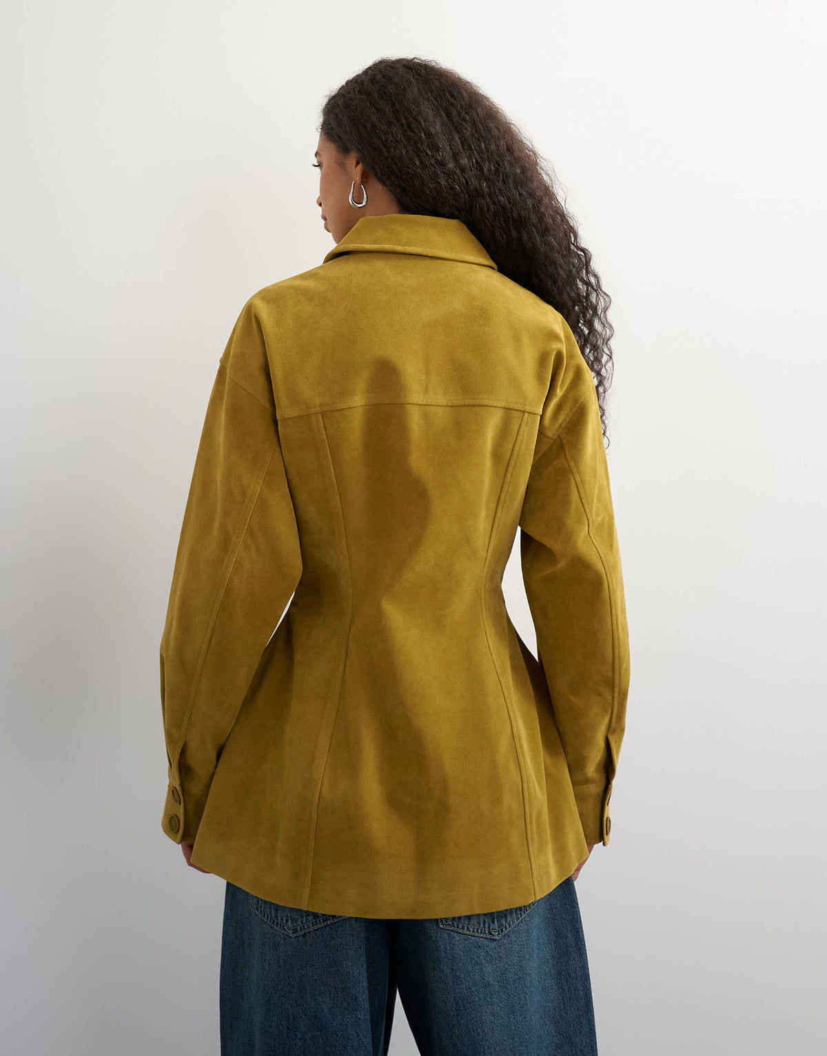Topshop faux suede cinch waist blazer jacket in mustard