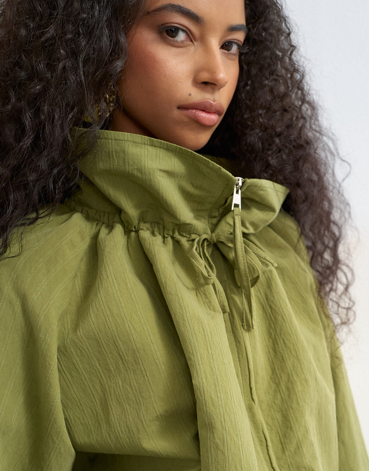Topshop co ord funnel neck jacket with tie waist in olive