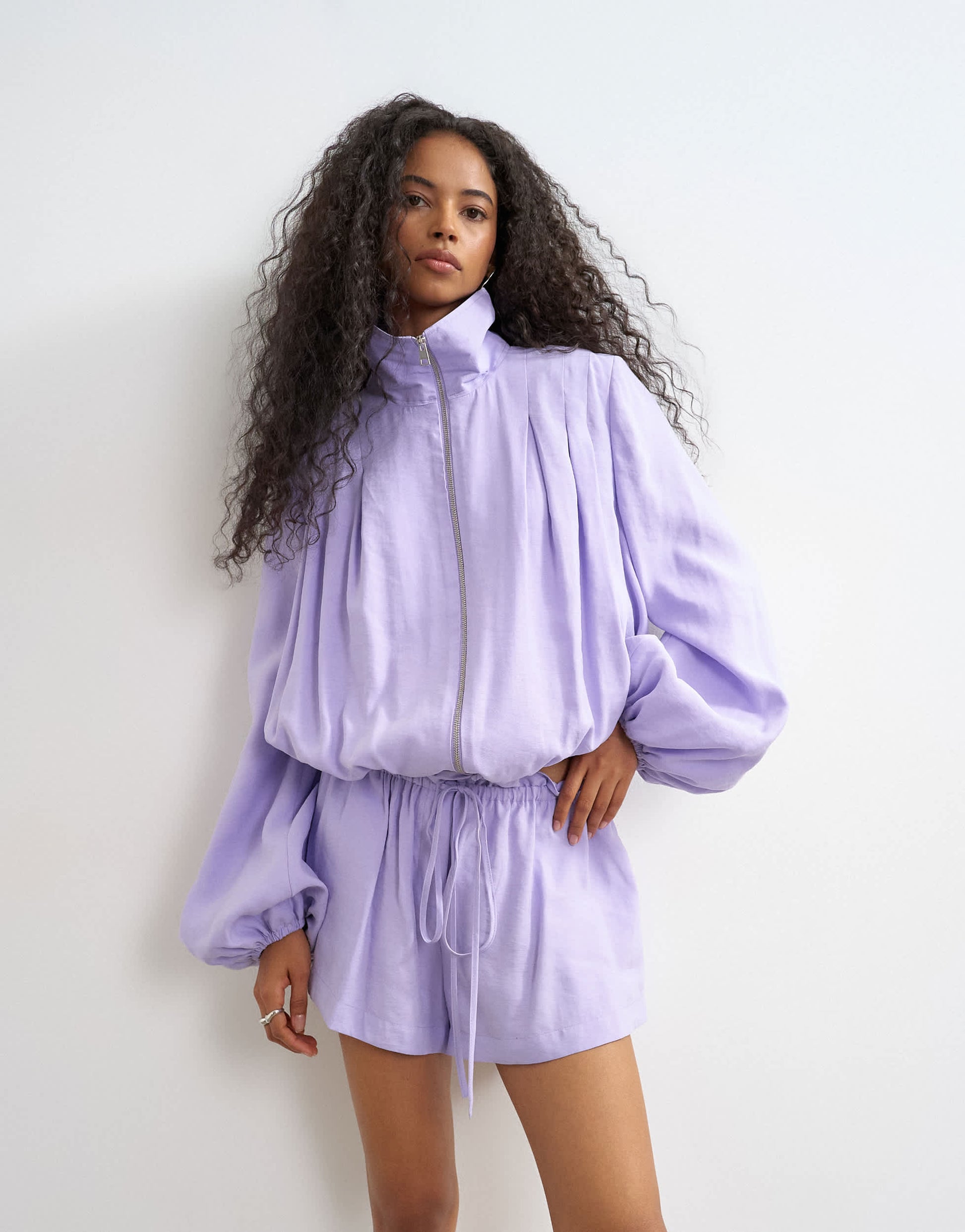 Topshop modal funnel neck jacket in lilac
