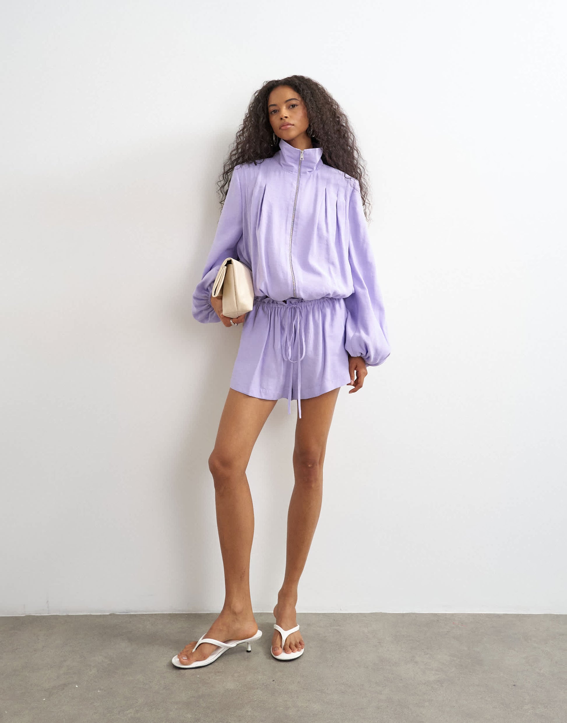 Topshop modal funnel neck jacket in lilac