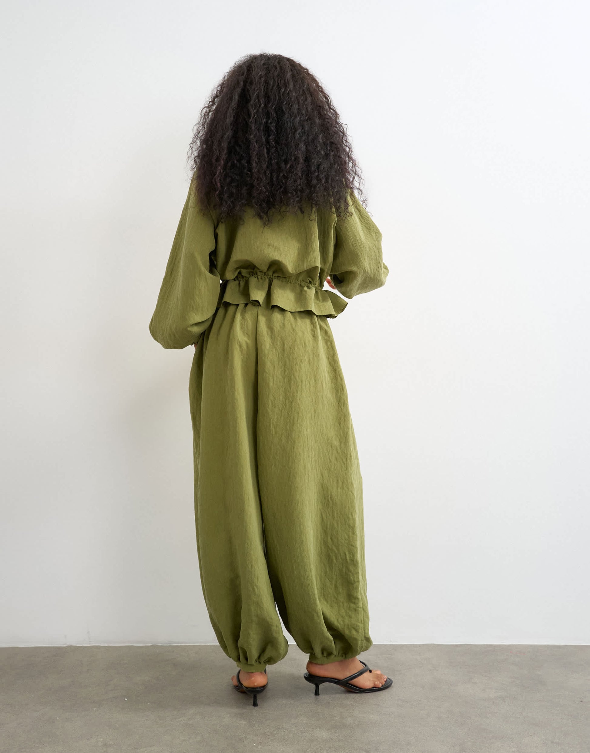 Topshop co ord balloon trouser with tie waist in olive