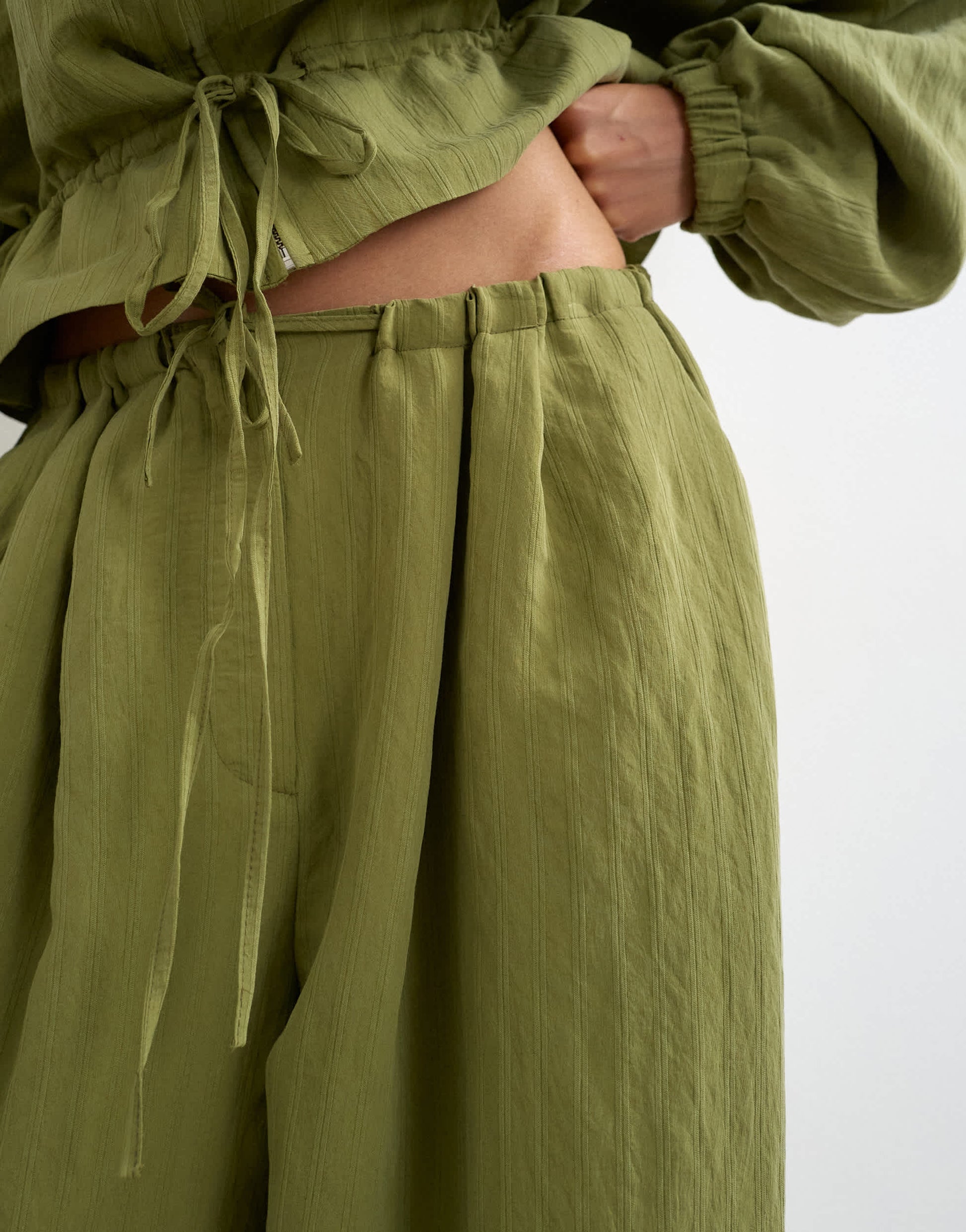 Topshop co ord balloon trouser with tie waist in olive