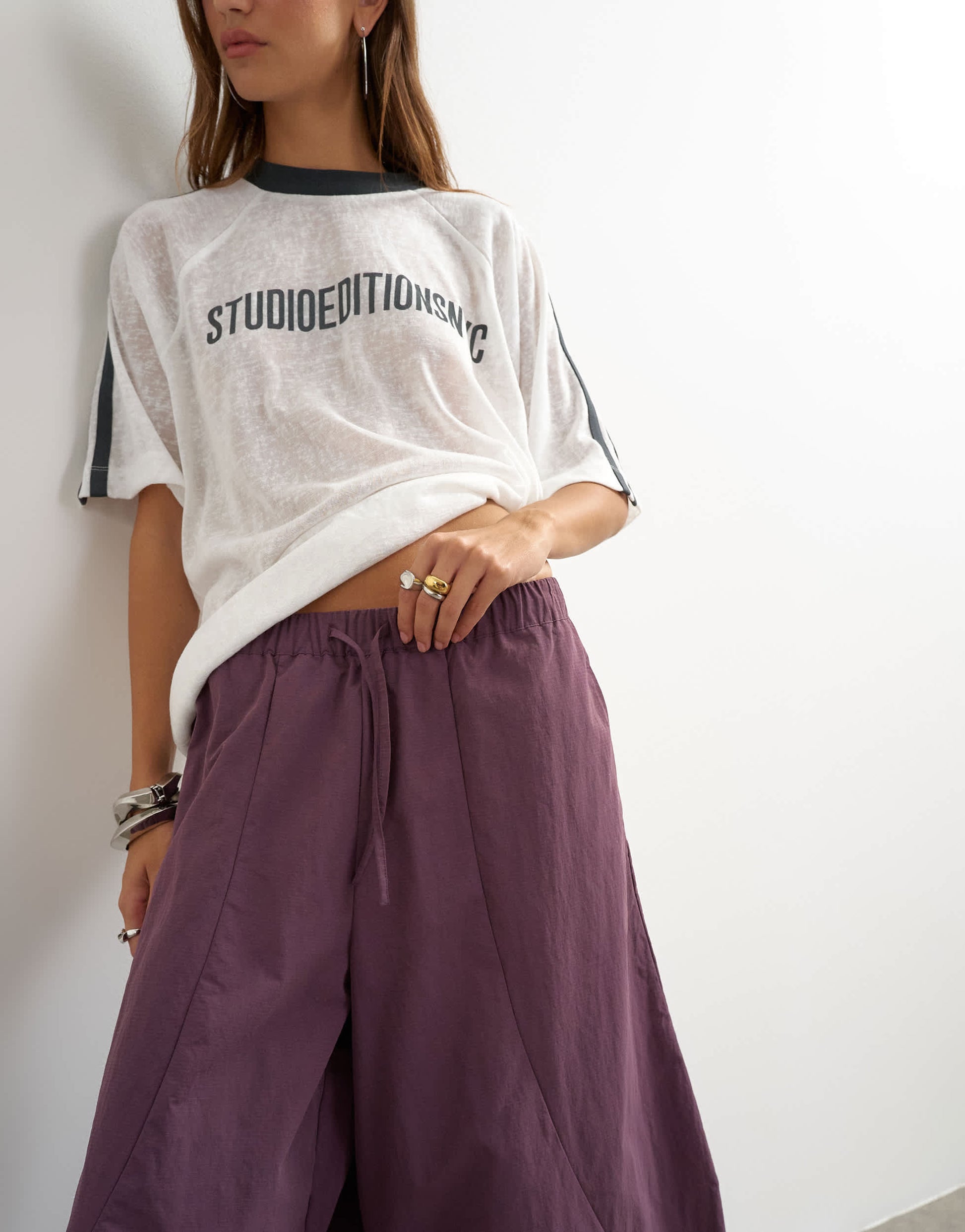 Topshop techy oversized ovoid mid length trouser in fig