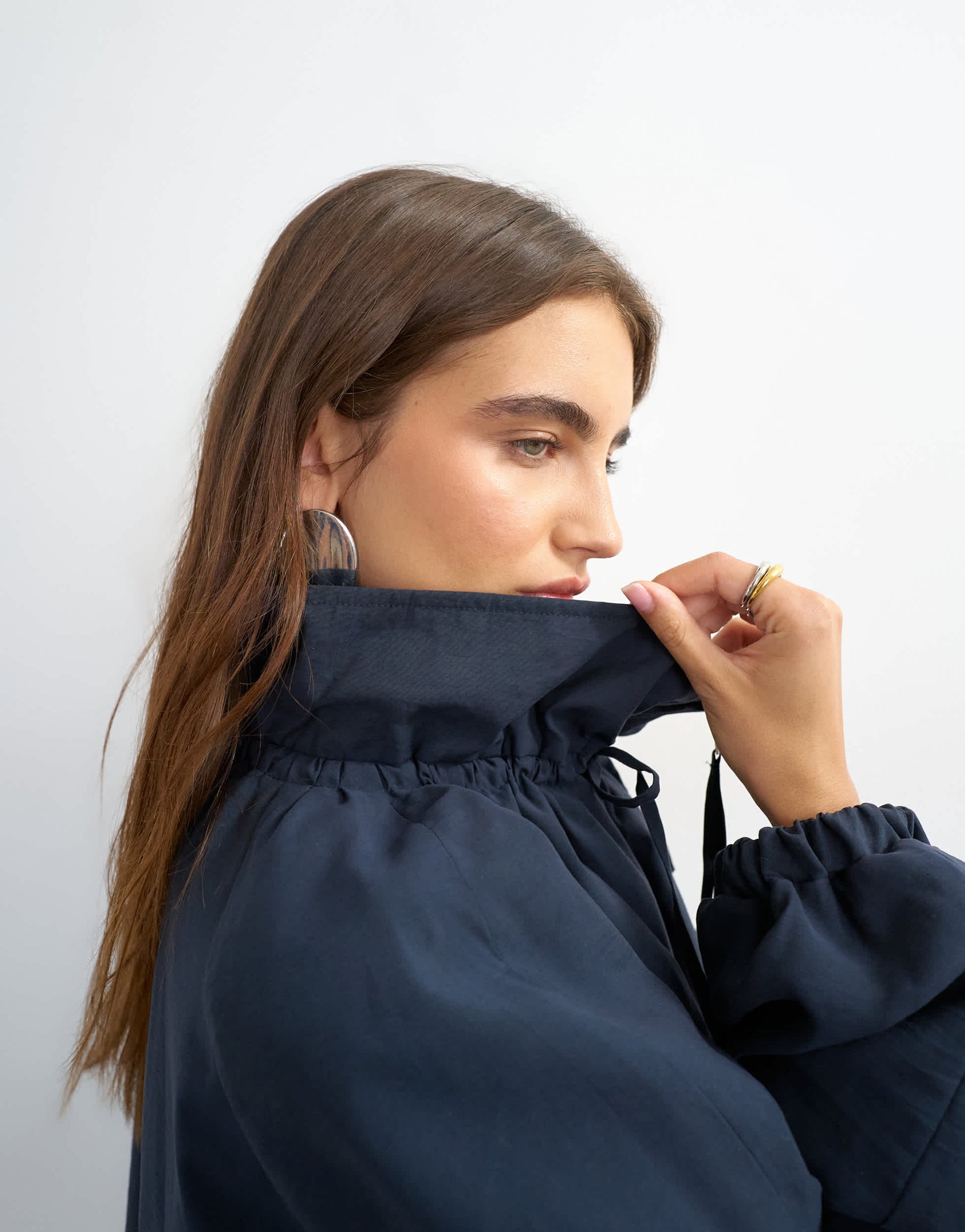Topshop co ord funnel neck jacket with tie waist in navy