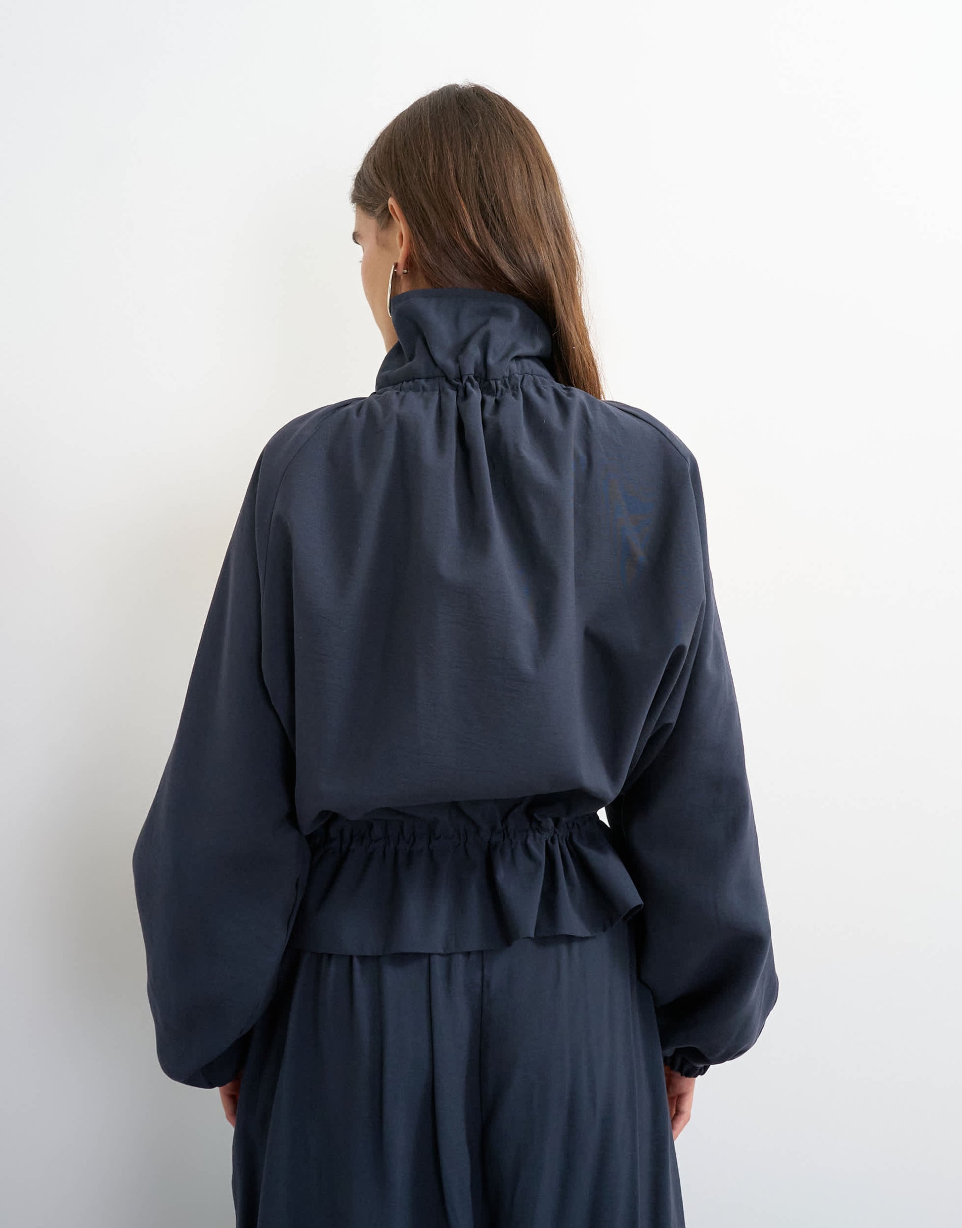 Topshop co ord funnel neck jacket with tie waist in navy