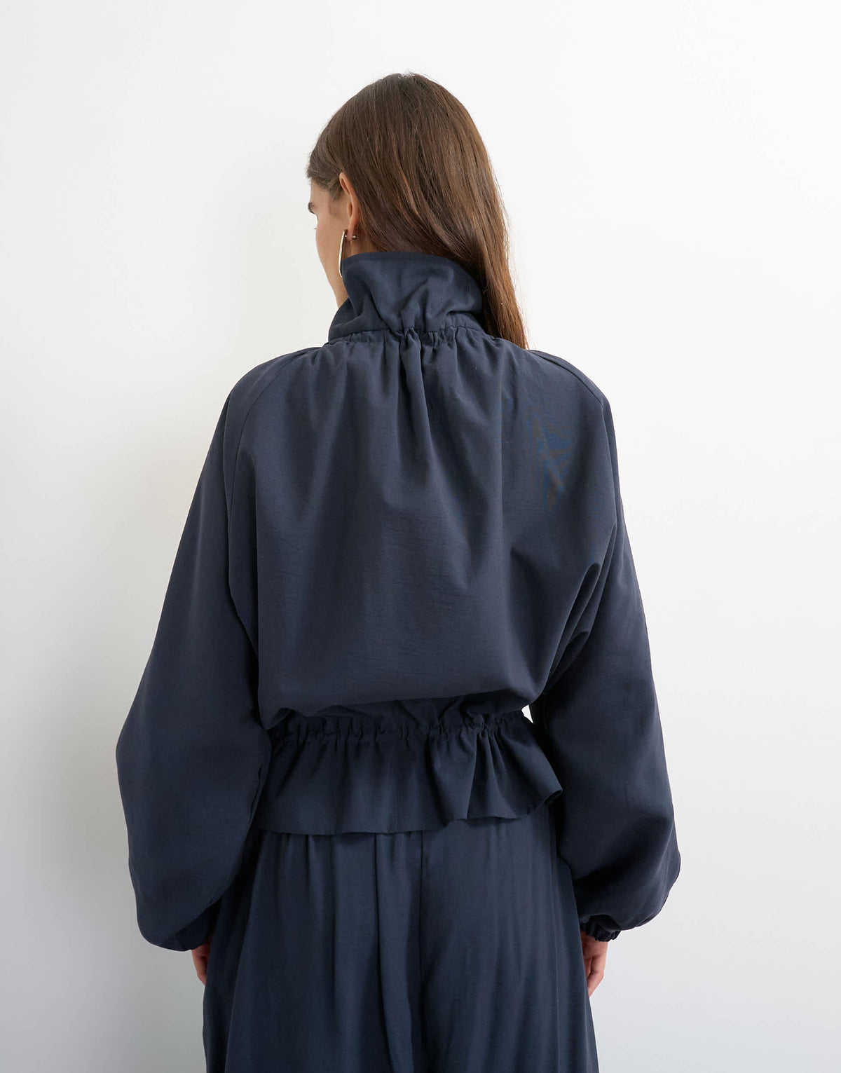 Topshop co ord funnel neck jacket with tie waist in navy