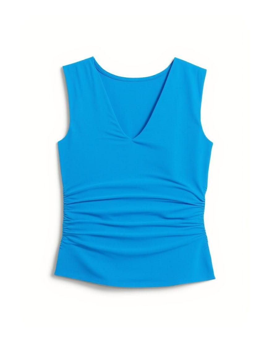 Topshop v-neck ruched side tank blue