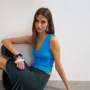 Topshop v-neck ruched side tank blue