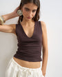Topshop v-neck ruched side tank chocolate