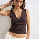 Topshop v-neck ruched side tank chocolate